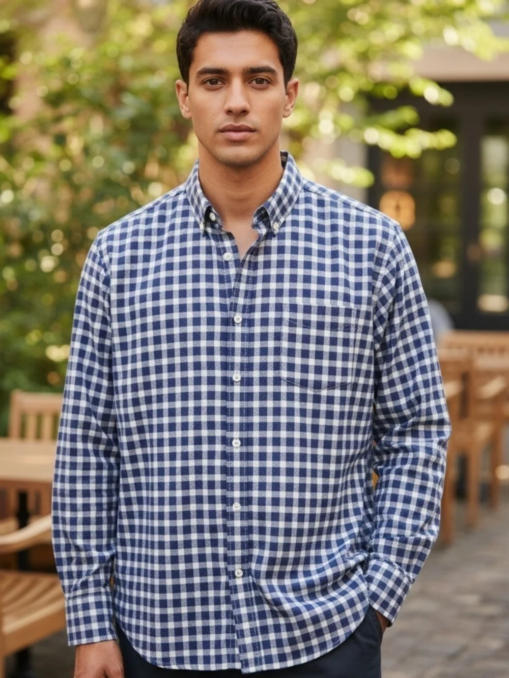 J. Crew Blue and White Gingham Button-Down Shirt